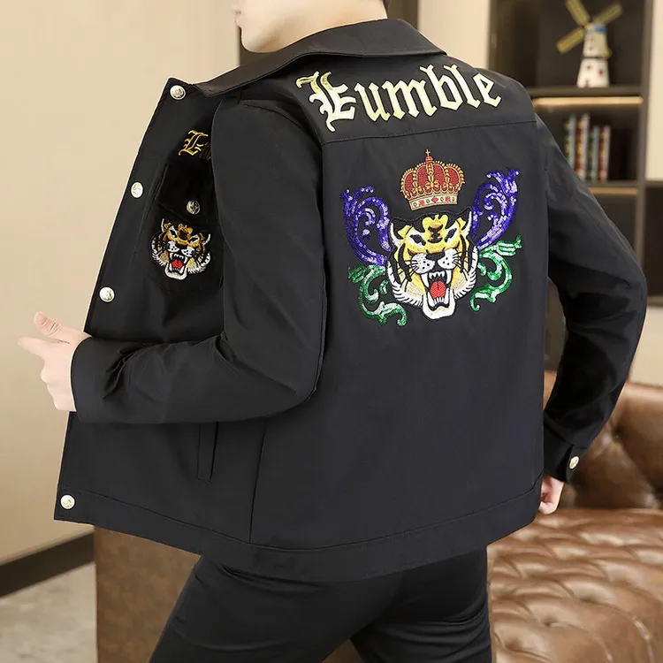 2025年春装欧洲站潮牌翻领夹克男刺绣男装上衣时尚痞帅衬衫式外套