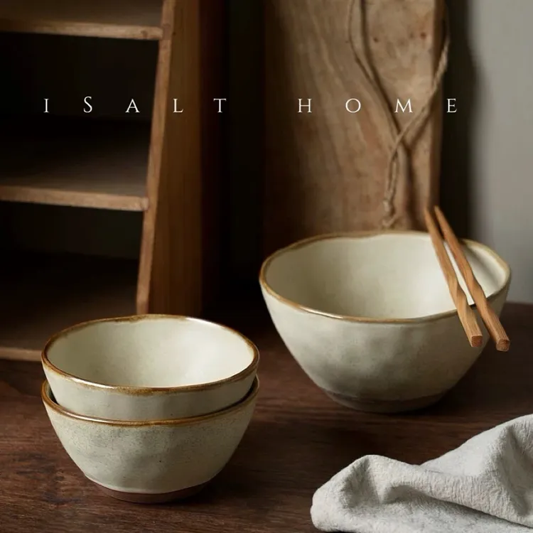 出德国loberon复古粗陶斗笠米饭碗沙拉碗家用米饭碗创意窑变陶瓷