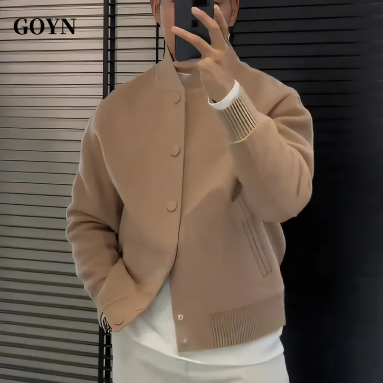GOYN秋季男款针织衫上衣外套男士打底衫纯色纽扣简约百搭毛衣男装