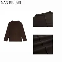 NanBeiBei‘咖色T’春季简约宽松百搭立体分线长袖上衣 771