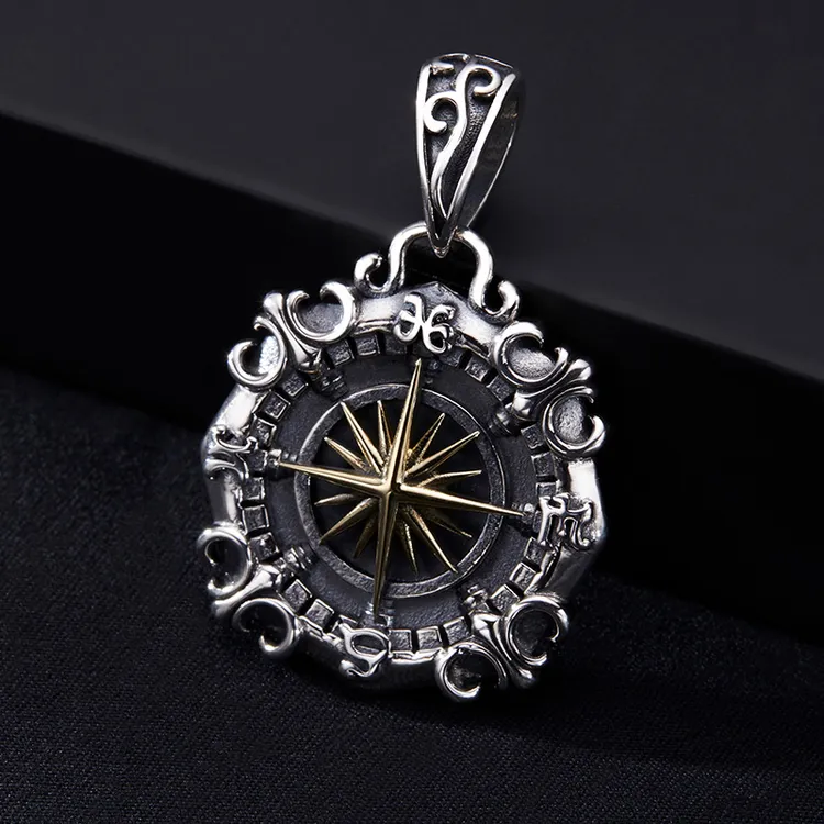 吊坠925银 星海罗盘吊坠男士时尚百搭复古欧美个性旋转挂坠轻奢