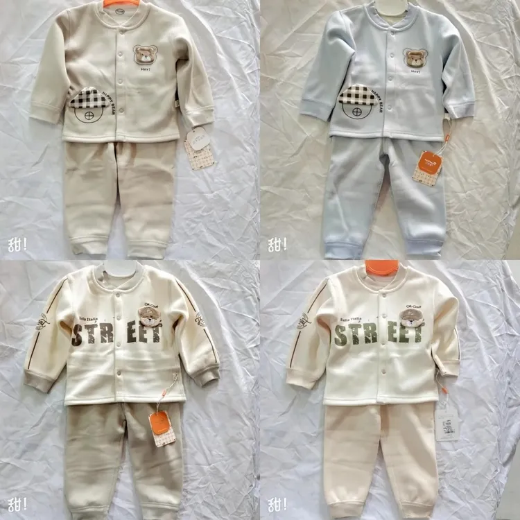 福利新73-90码儿童保暖衣套装秋冬对门衣服宝宝婴幼儿加绒家居服