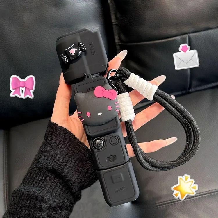 黑色kt猫大疆保护壳pocket3保护套云台运动相机配件硅胶套挂绳