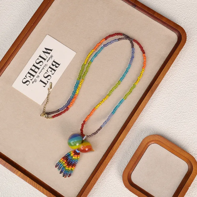 合金项链 琉璃项链LZ4559彩虹葫芦台湾老师琉璃小米珠琉璃项链