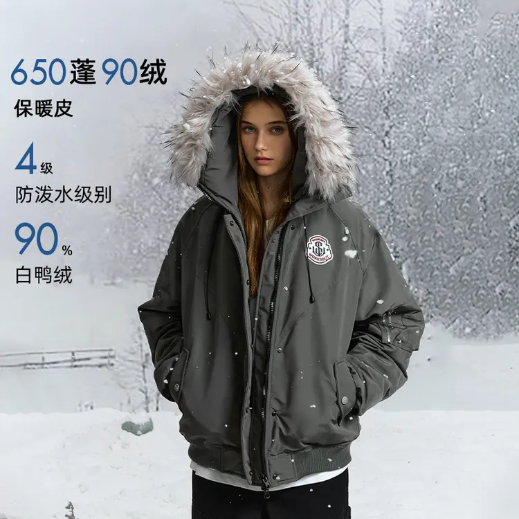 【黄子弘凡同款】NICEBAD可拆卸毛领连帽派克棉服羽绒服90绒保暖商品图