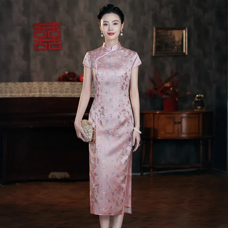 超美气质【多色】改良旗袍织锦缎喜妈妈日常可穿婚姻礼服敬酒服N