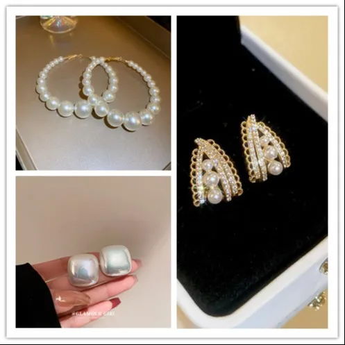 925银仿珍珠耳饰 复古珍珠花朵耳环电镀银针时尚高级感法式轻奢