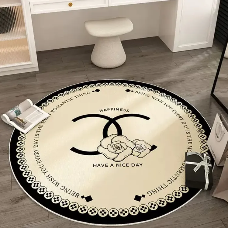 法式奶油香风圆形地毯垫子家用地垫防滑耐脏适用于卧室化妆凳地垫