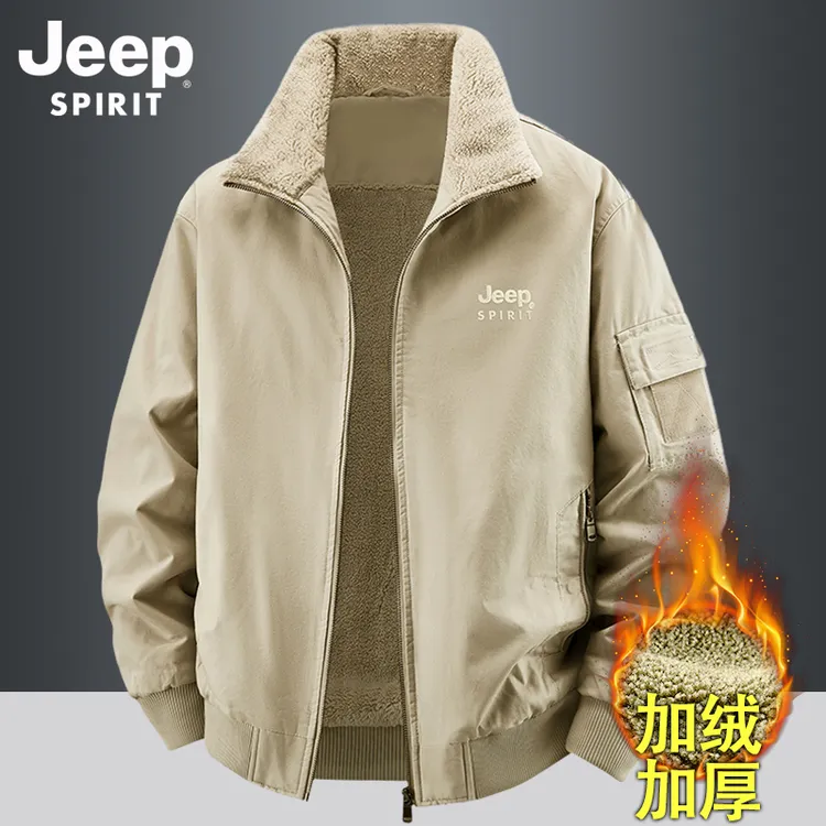 JEEP吉普羊羔绒外套男冬季2025新款加绒加厚美式休闲工装保暖棉服