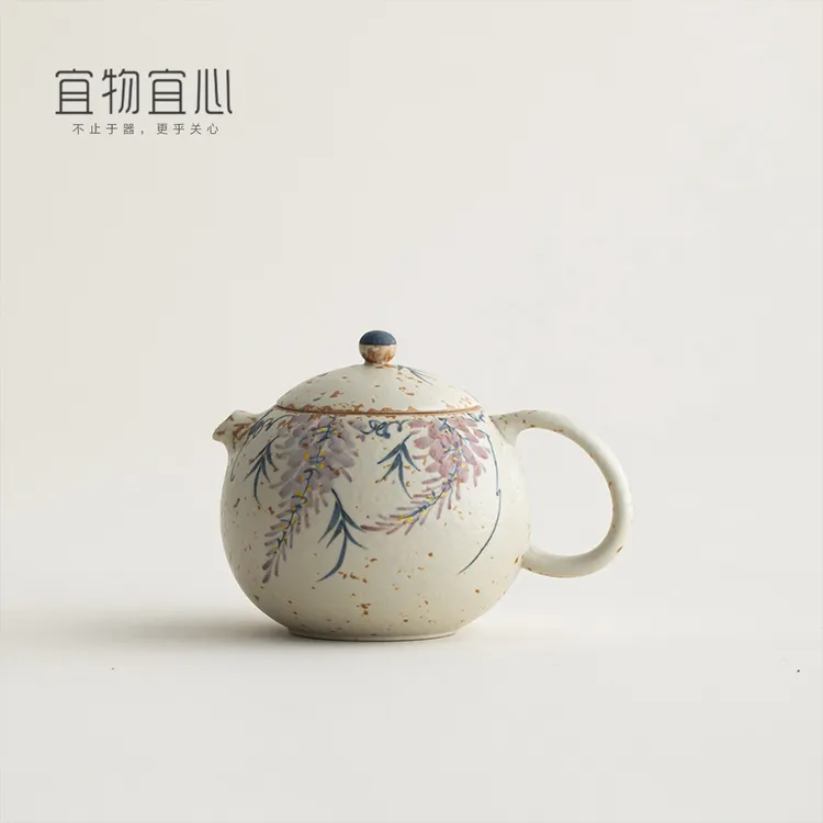 宜物宜心 焦糖釉手绘紫藤花西施壶陶瓷泡茶家用茶壶一人饮功夫壶