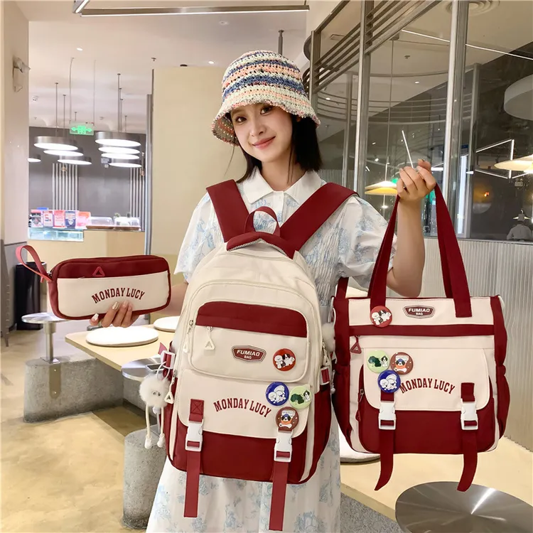 小米有品三件套书包女初中生简约百搭旅行背包女大学生单肩包轻便