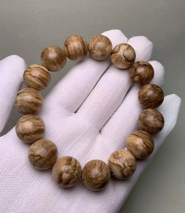 天然野马泥涝正区虎斑纹沉香手串