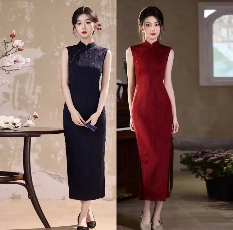 【夏露】2025春夏年轻少女款超柔弹力棉中式旗袍修身显瘦日常婚宴服