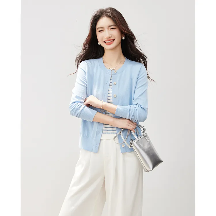 OSA/欧莎 假两件撞色条纹通勤长袖式针织衫上衣女秋季S125C16006