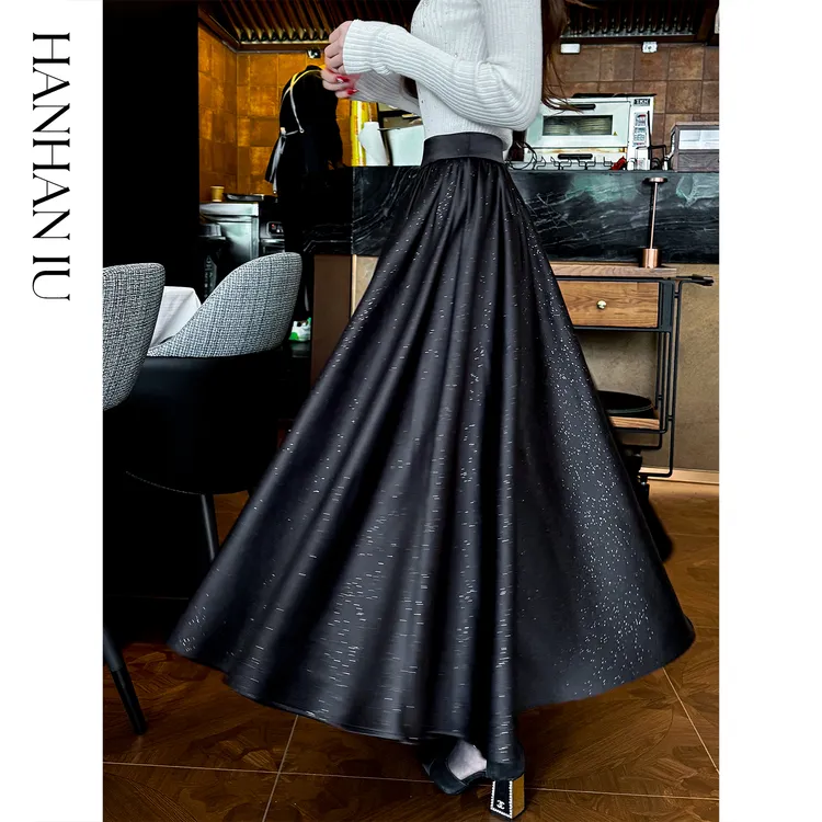 韩韩IU【时光夜宴】时尚百搭轻奢优雅复古潮流A型长款伞裙秋冬新款