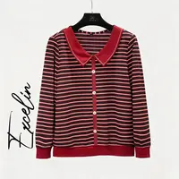 断码孤品EXC909酒红条纹秋季烫钻显瘦减龄洋气卫衣上衣