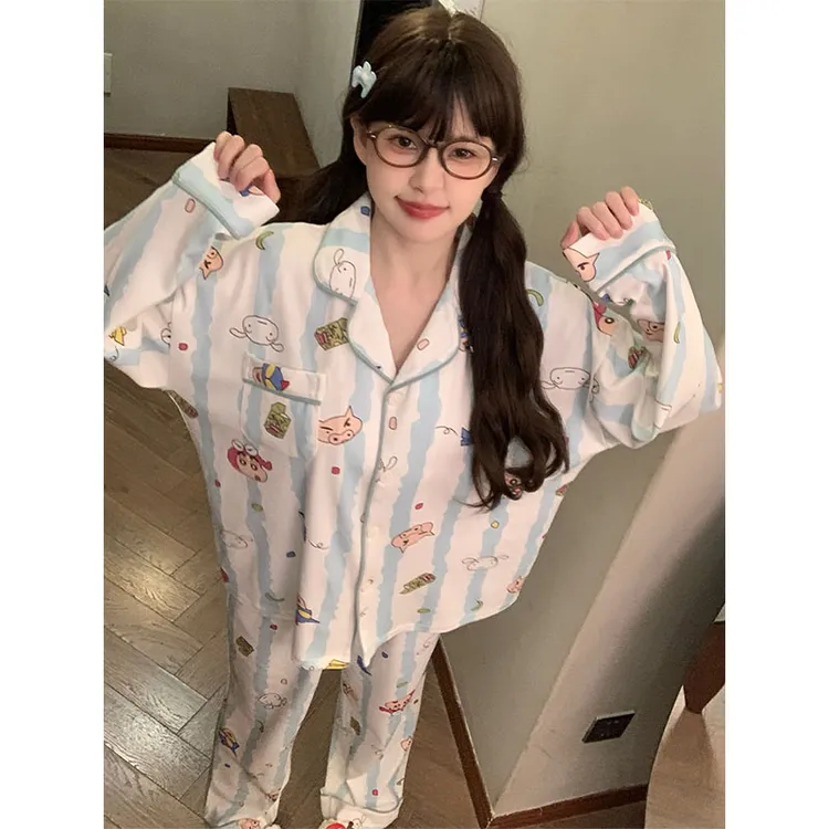 蜡笔小新睡衣女款春秋季爆款可爱卡通风学生长袖家居服套装可外穿