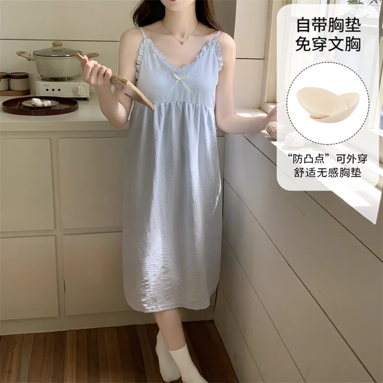 睡裙女款夏季云朵棉吊带性感2025新款带胸垫高级感甜美睡衣家居服