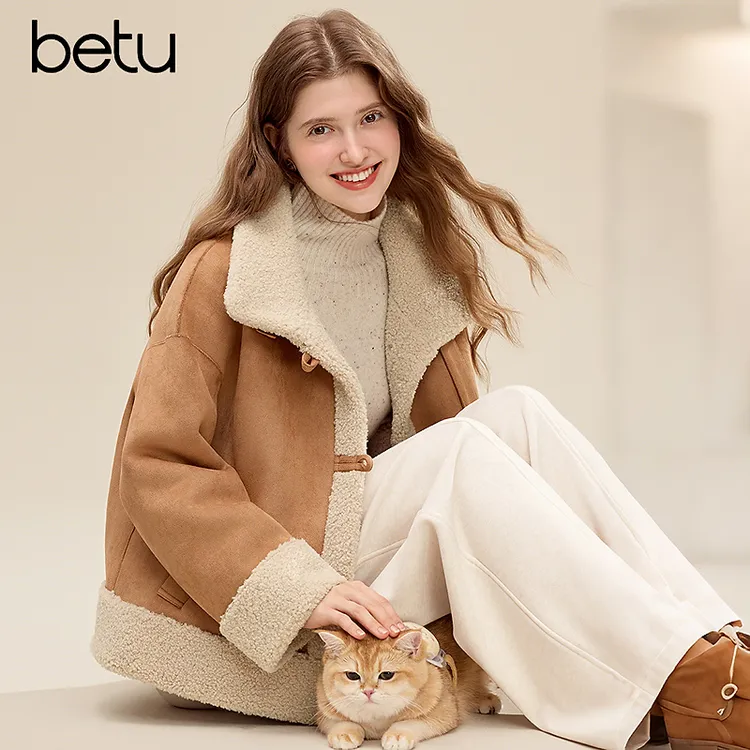 Betu/百图25年冬季新款韩版时尚气质百搭毛绒宽松保暖外套2511T32