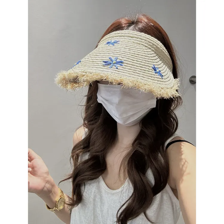 JUN 夏季必备百搭花花纸草发箍款遮阳草帽
