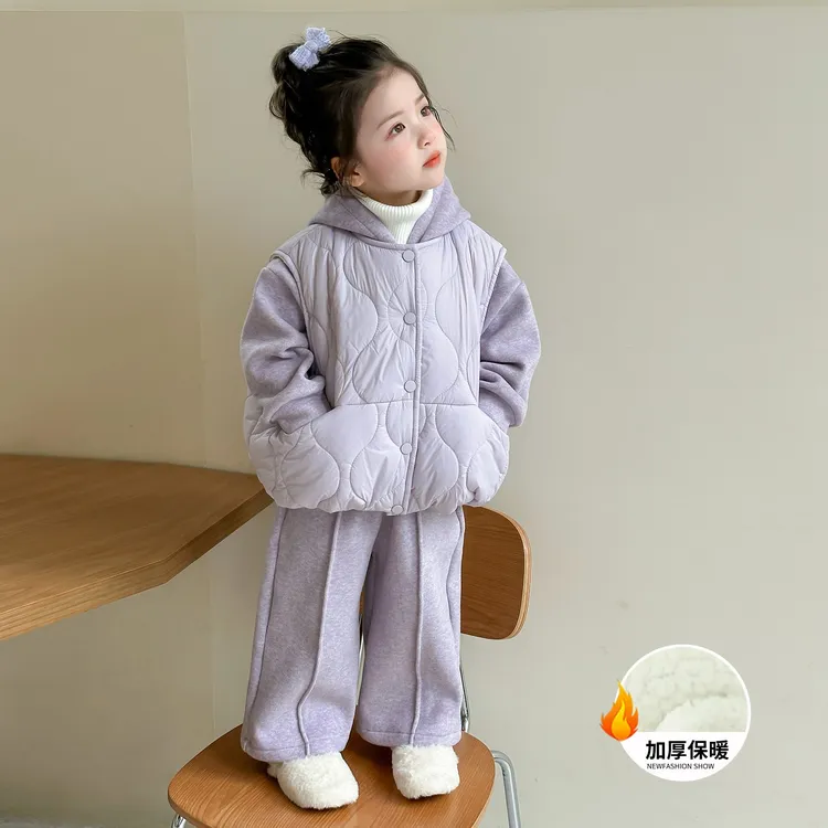 女童加绒加厚套装秋冬款儿童女宝宝韩版洋气时髦童装衣服韩系冬装