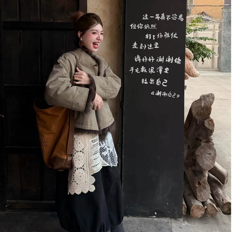 小香风美式气质毛短外套女2025冬季新款小个子复古短款夹克开衫潮