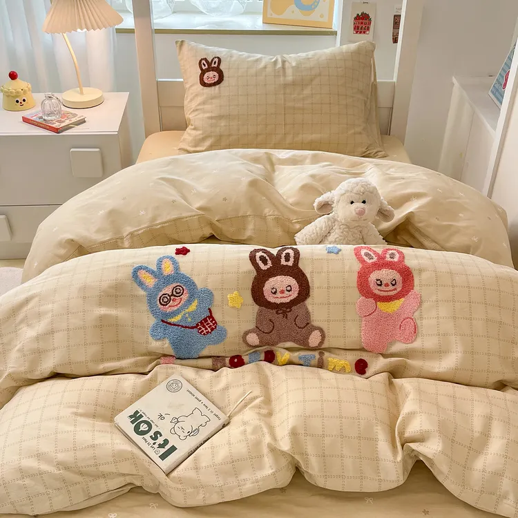卡通风拉布布们大学生宿舍床品三件套全棉纯棉床单被套床垫六件套