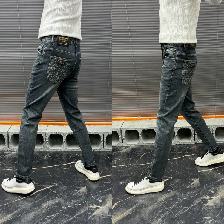 轻奢欧货复古时尚印花男士牛仔裤腰花设计感百搭舒适秋冬季时尚潮