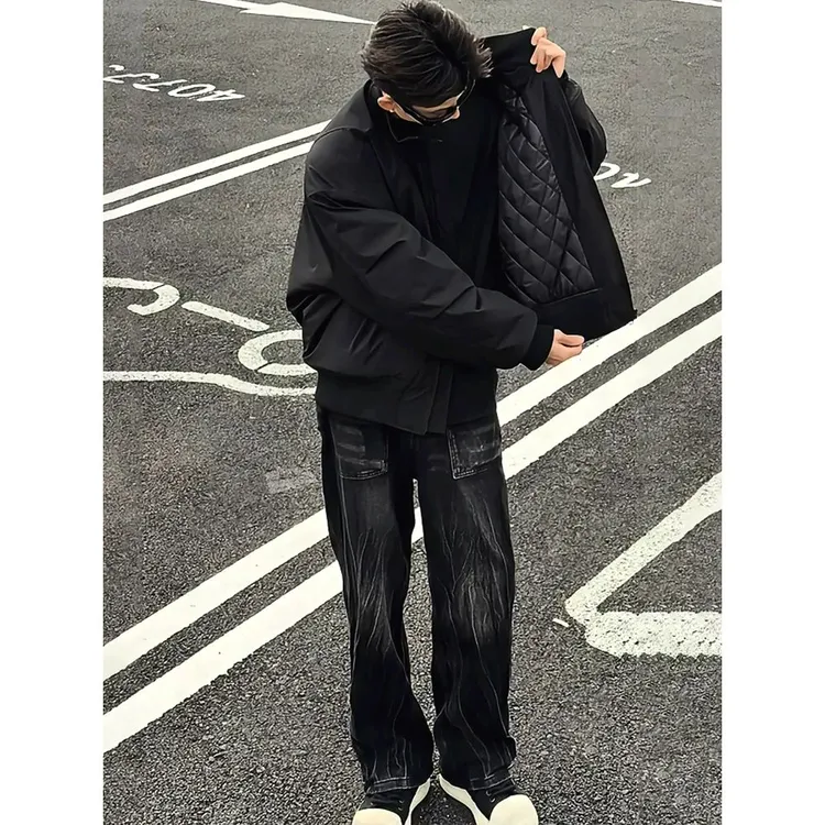 美式飞行夹克棉服男款冬季夹棉加厚保暖棉衣cleanfit短款廓形外套