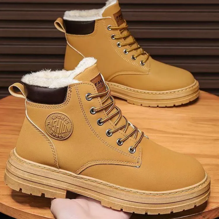 车缝线高帮圆头防水保暖马丁靴黄靴秋季冬季英伦风