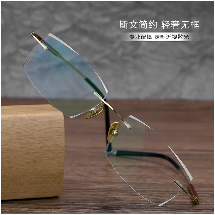 小叶紫檀男士超轻纯钛无框切边近视防蓝光眼镜可定制度数散光商务商品图