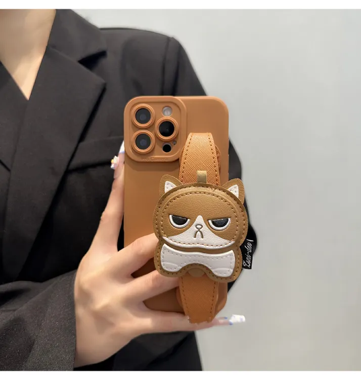 可爱卡通Q版狗腕带适用苹果/华为/vivo/oppo小米手机壳全包斜挎绳