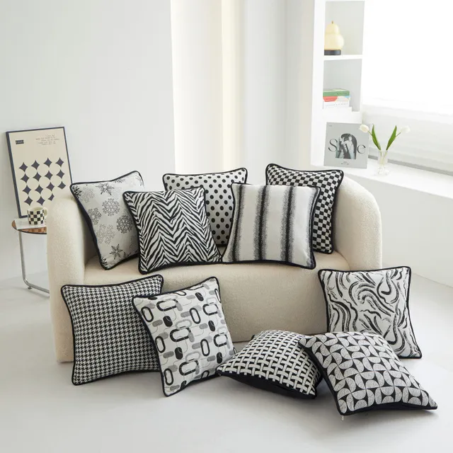 轻奢黑白风格抱枕套居家客厅沙发装饰抱枕侘寂风百搭靠垫大号抱枕
