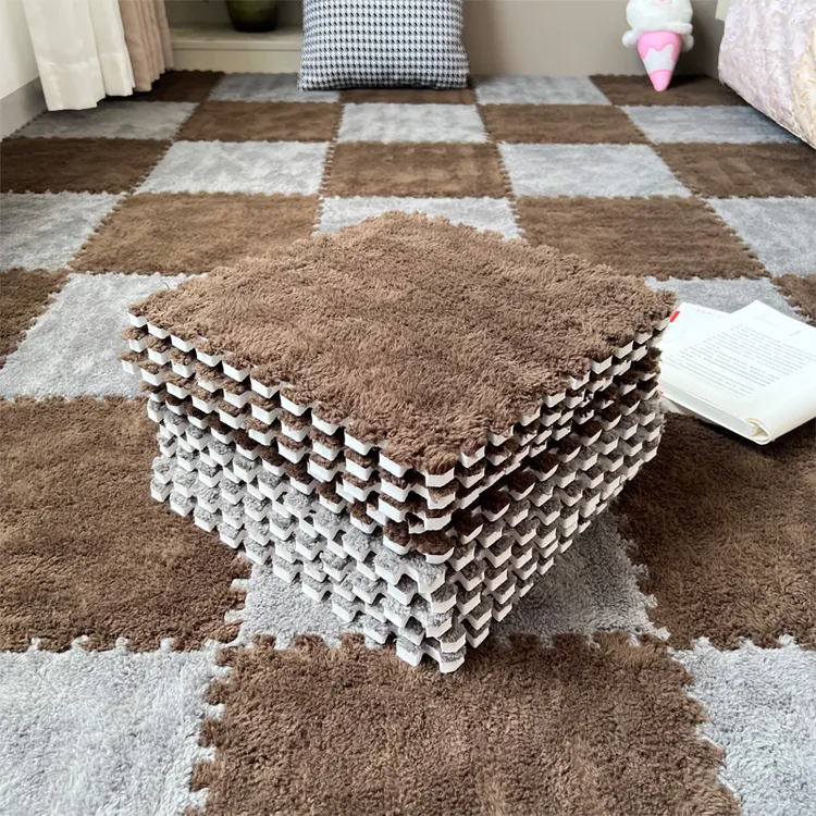 毛绒地毯卧室装饰房间布置大面积全铺可拆洗拼接地毯地垫2025新款