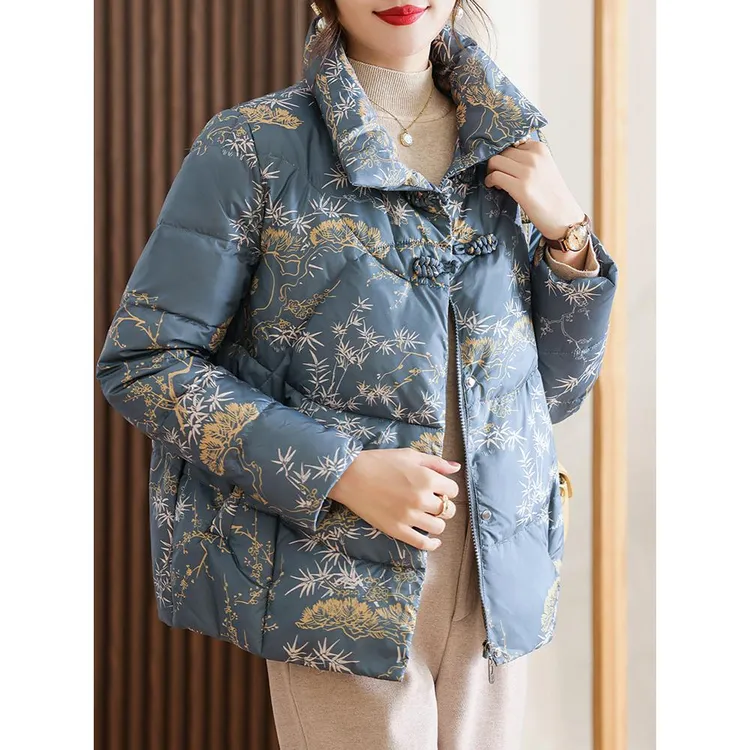 中年妈妈冬装洋气加厚短款小棉袄中老年女装国风盘扣中老年打底衫