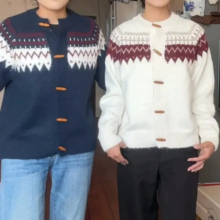 厚款长袖提花开衫款毛针织衫秋季春季女装圆领休闲