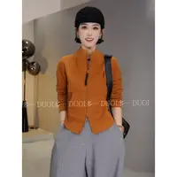 多一“氛围日记”2025秋季时尚双拉链立领弧形上衣双腰线百搭卫衣