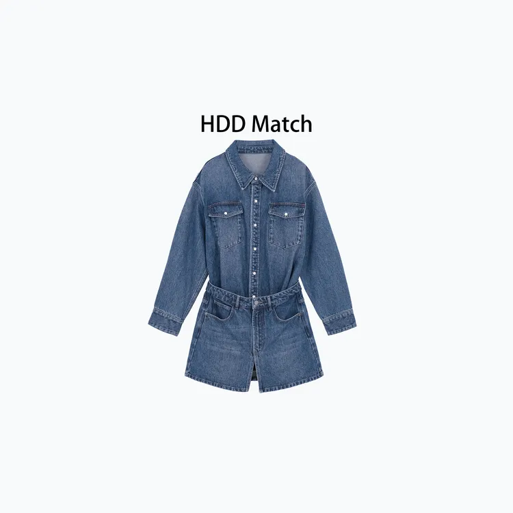 HDD- "牛仔时间" 棉 秋季女款设计拼接定制牛仔连体连衣裙  Y8585