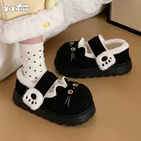 细细条 可爱小猫爪玛丽珍棉鞋女冬厚底lolita鞋外穿魔术贴豆豆鞋