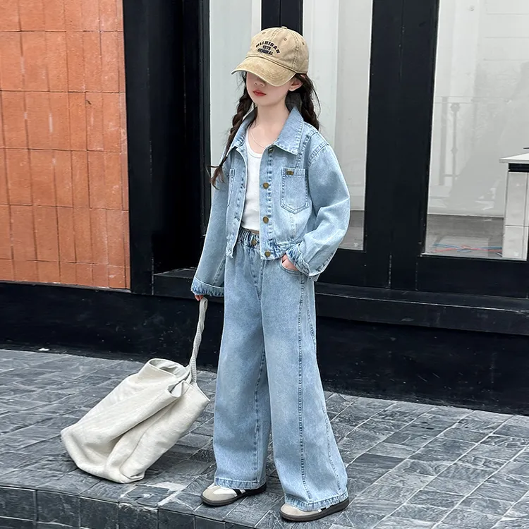 女童套装春装2025新款洋气儿童牛仔两件套时尚韩版中大童女孩衣服