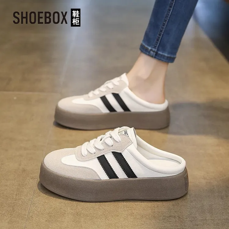 SH0EBOX鞋柜厚底包头半拖鞋女2025新款夏季外穿爆款德训鞋半托