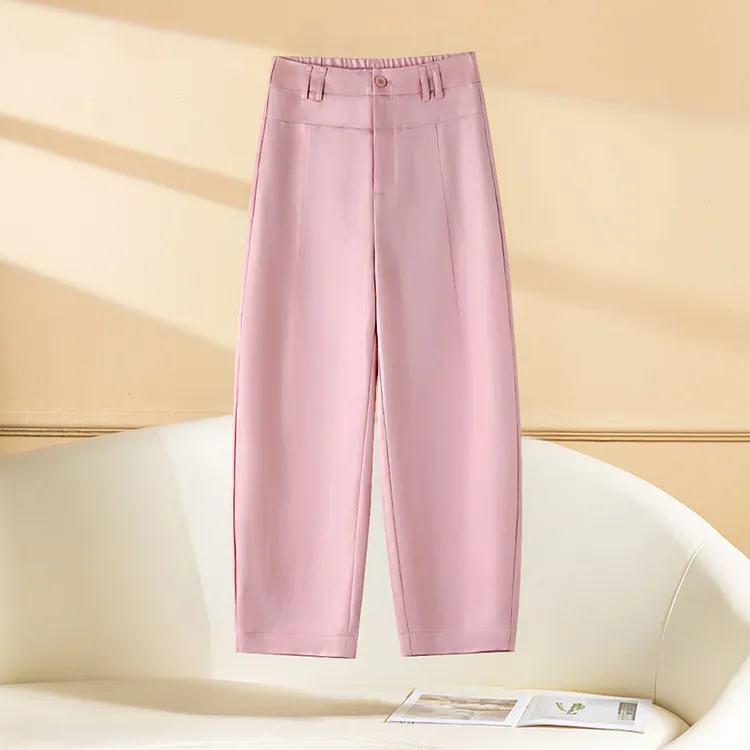 抗皱天丝亚麻九分弯刀裤女夏季2025新款爆款高腰棉麻休闲直筒裤子