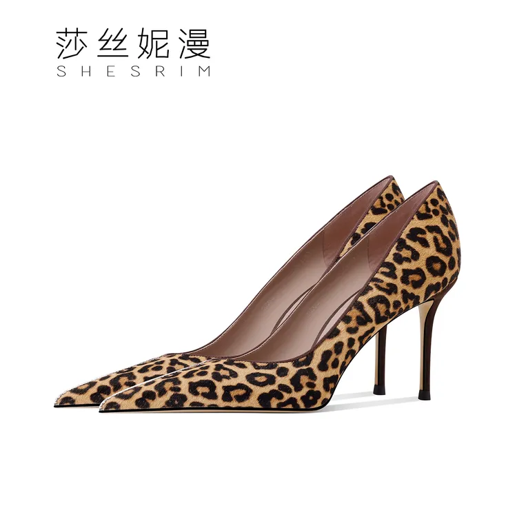性感百搭豹纹尖头高跟鞋女2025年新款时尚百搭细跟单鞋浅口女鞋