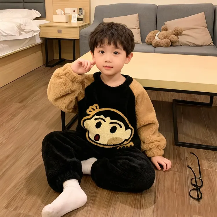 睡衣女童秋冬季加厚加绒珊瑚绒学生可爱保暖可外穿法兰绒家居套装