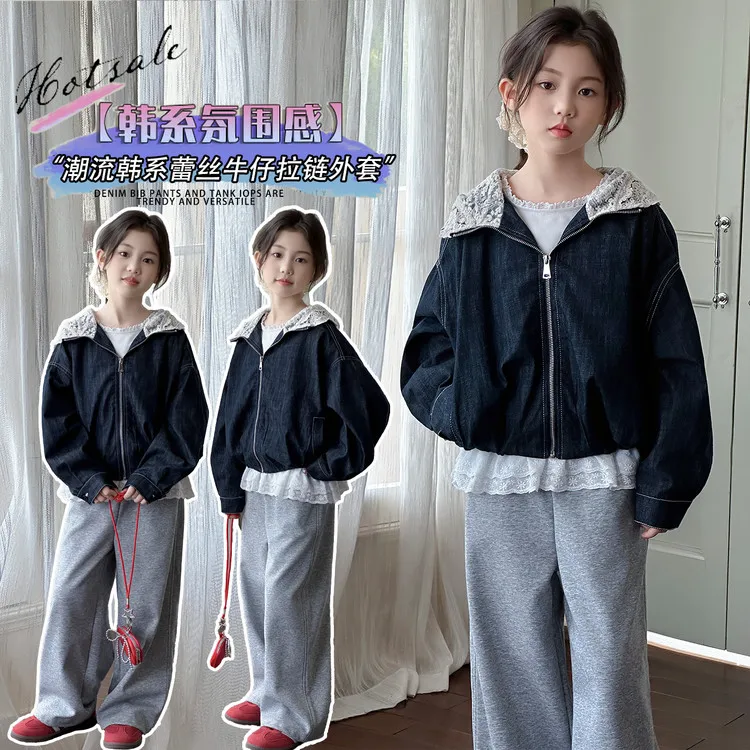 女童牛仔外套春秋2025新款儿童超好看衣服中大童秋装宽松连帽上衣