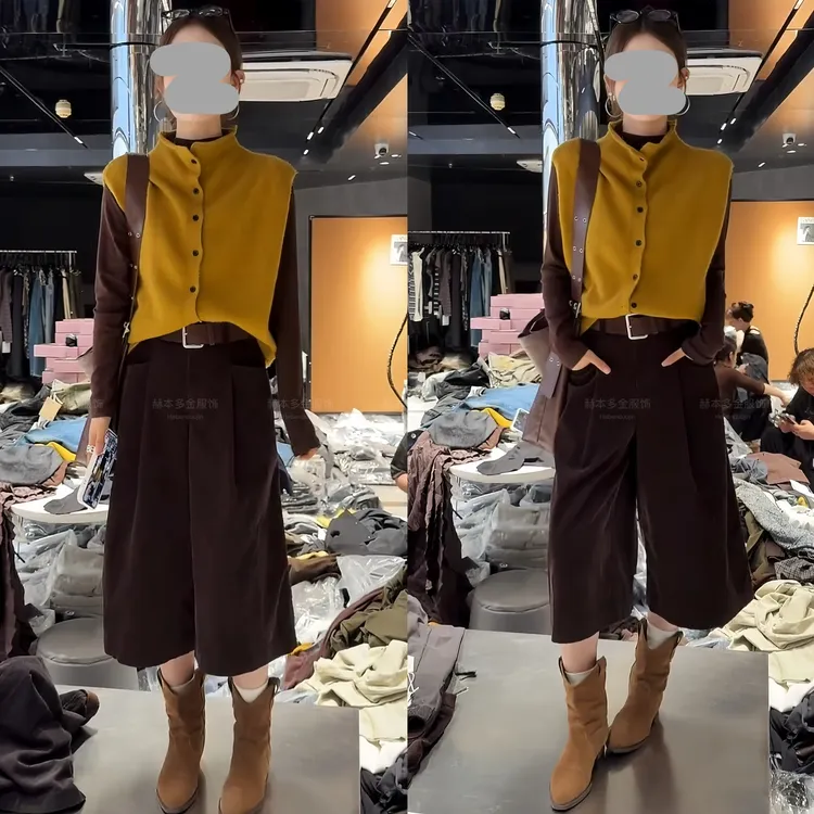 2025早秋新款松弛感舒适针织马甲百搭打底上衣复古百搭休闲裤套装