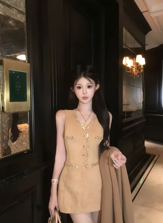 月光沙漏 夏季新款纯欲甜美财阀千金显瘦气质轻奢时尚无袖连衣裙