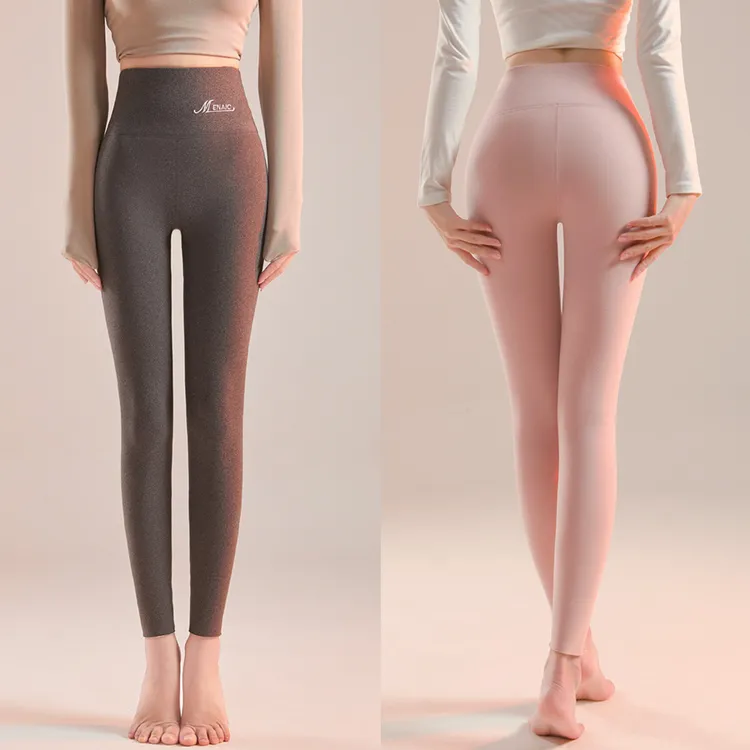 德绒羊羔绒保暖裤秋冬加绒打底裤女外穿高腰绣字冬季紧身加厚裤子