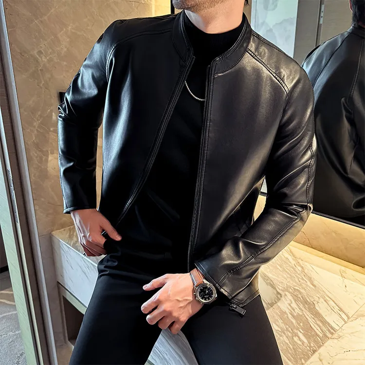 夹棉加厚立领皮夹克外套男款爆款2025新款秋冬时尚百搭机车皮衣男