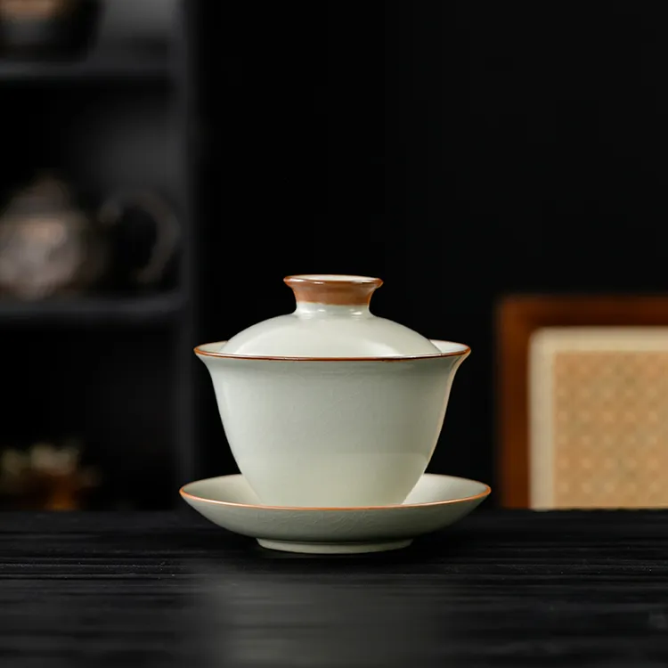 陌堙 汝窑三才盖碗 陶瓷汝瓷茶具泡茶碗一人饮茶家用功夫茶杯茶碗